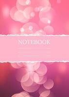 Notebook cover design with pink bokeh lights background vector