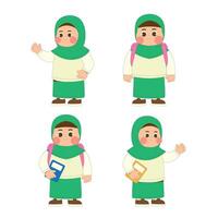 Set Cute Girl Student Cartoon Character Icon Illustration vector