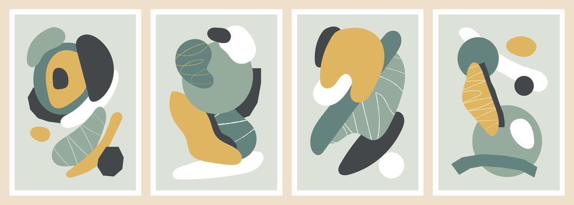 Set of minimalist and abstract posters with flat and organic shapes