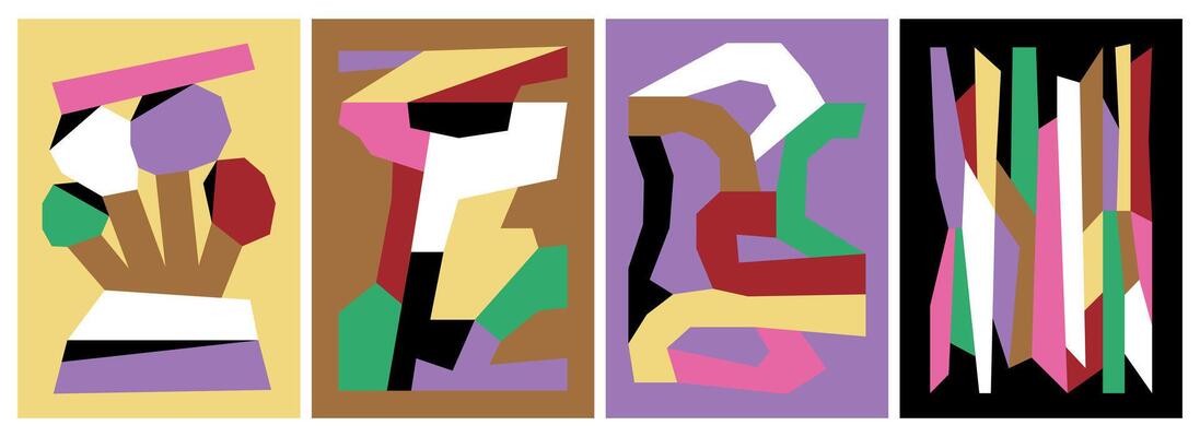 Colorful abstract compositions with angular irregular geometric shapes