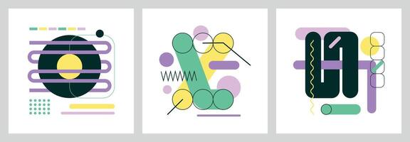 Set of abstract futuristic compositions with flat geometric modern elements vector