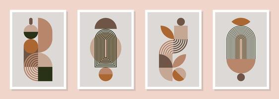 Set of minimalist wall art with boho elements vector