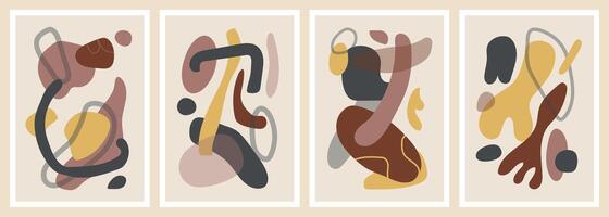 Organic poster set with abstract shapes in earth tones vector