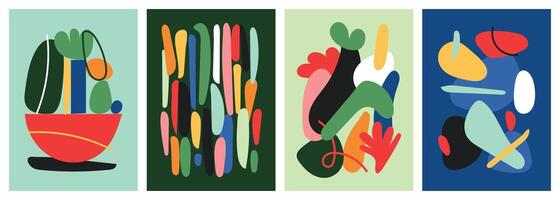 Abstract compositions with colorful hand drawn shapes vector