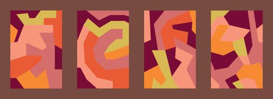Set of warm colored abstract flat illustrations with irregular geometric shapes vector