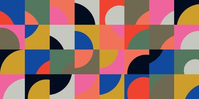 Colorful geometric pattern with quarter circles and squares vector