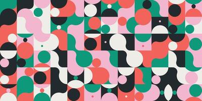 Playful geometric pattern with circles and curves in retro colors vector