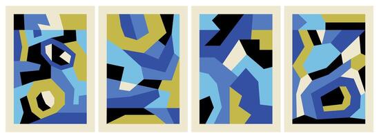 Set of abstract modern minimalist blue compositions with irregular geometric shapes vector