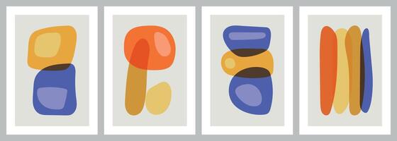 Set of colorful hand drawn abstract posters in primary colors vector
