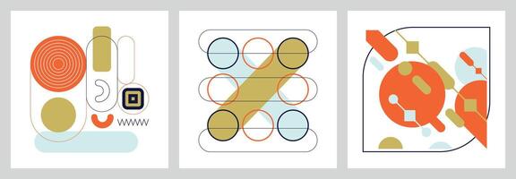 Set of abstract futuristic compositions with minimalist elements vector