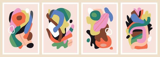Colorful compositions with freehand shapes and fluid elements vector