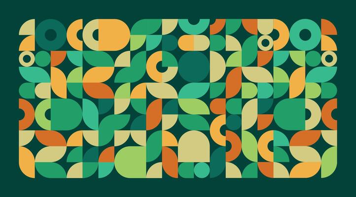 Geometrical pattern with abstract shapes in green tones