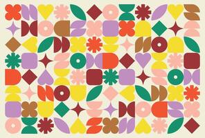 Geometric colorful pattern with minimalist shapes and symbols vector