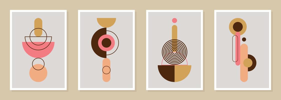 Mid-century modern compositions with geometric shapes