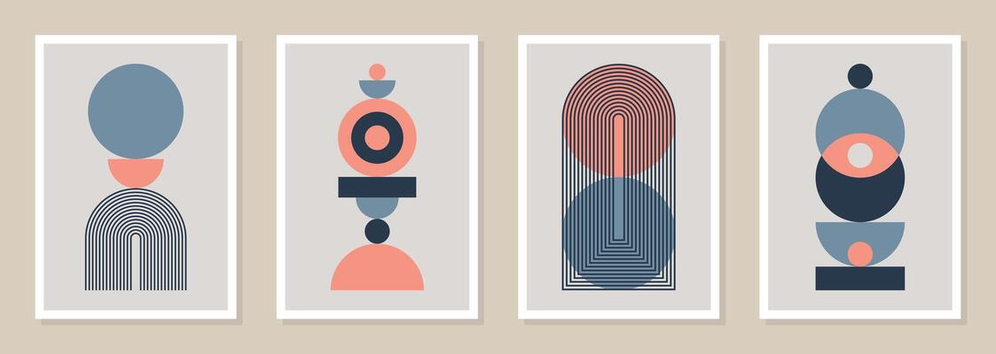 Set of Scandinavian posters with geometric shapes