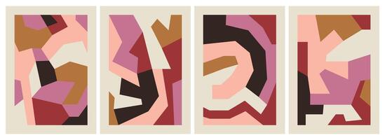 Set of abstract colorful decorative posters with random geometric shapes vector