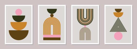 Set of decorative posters inspired by Mid-century Modern and Boho aesthetics vector