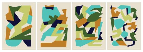 Set of abstract colorful decorative posters with fun cut-out shapes vector