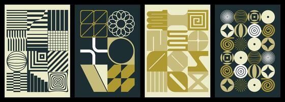 Set of golden modern abstract compositions with geometric elements vector
