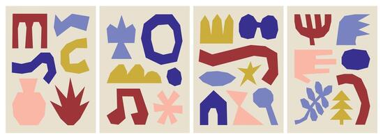 Set of abstract colorful decorative posters with natural basic shapes vector
