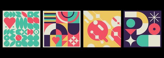 Set of modernist compositions with graphic and retro futuristic shapes and symbols vector