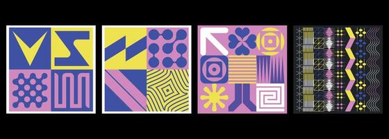 Set of modern and colorful abstract covers with minimalist symbols and shapes vector