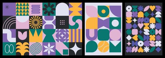 Set of neo geometric patterns with brutalist shapes vector