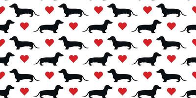 Seamless pattern Dachshund Dog heart silhouette. vector