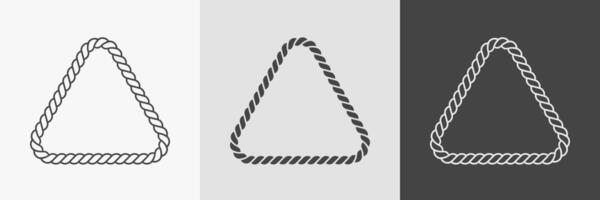 Rope triangular frames. Set of border cord silhouette, line art and inversion. Seamless shape. Jewelry design, text frame vector