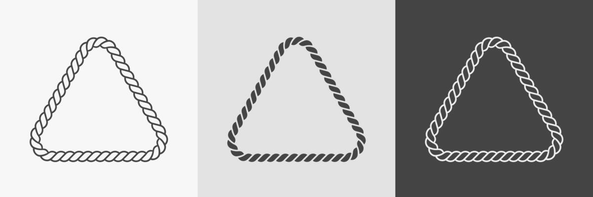Rope triangular frames. Set of border cord silhouette, line art and inversion. Seamless shape. Jewelry design, text frame