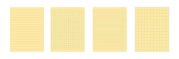 Set of legal pad paper with graph grid. Yellow notepad with squared ruling vector