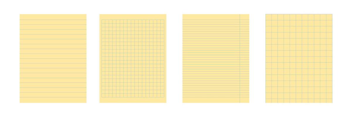 Set of legal pad paper with graph grid. Yellow notepad with squared ruling