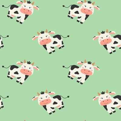 Seamless pattern with cute cow. Pattern for fabric, textile, wallpaper, clothing. illustration.