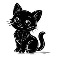 black and white illustration of a cute kitten vector