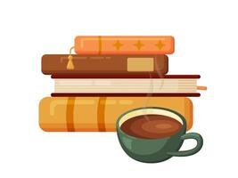 Books and a cup of coffee vector