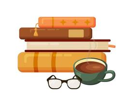 Books and coffee with reading glasses vector