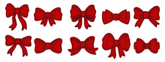 Collection of Festive Red Bows and Ribbons vector