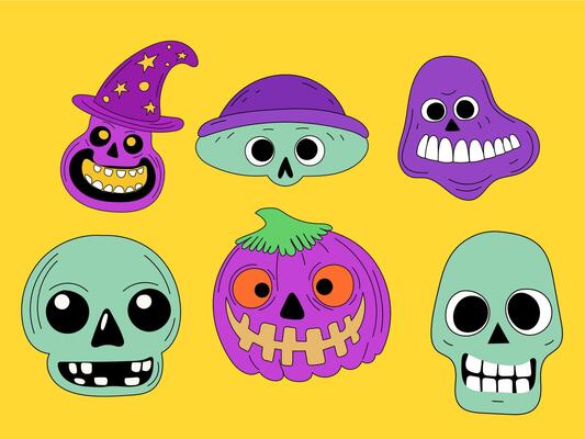 Funny Hand Drawn Doodle Halloween Characters Face Element