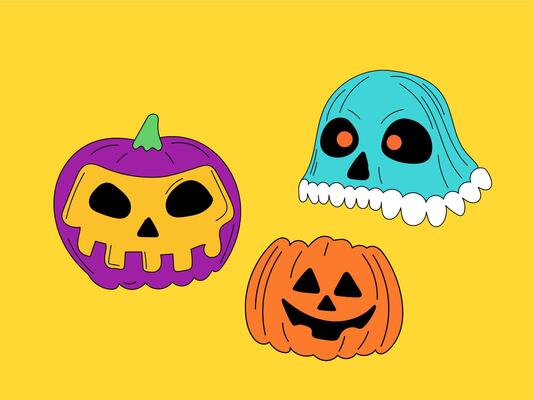 Bright Halloween Funny Mask Doodle Set