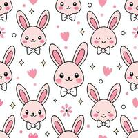 seamless pattern with cute bunny faces and hearts vector