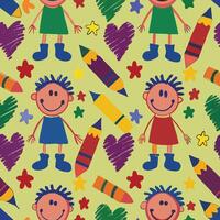 a colorful pattern with children and crayons vector