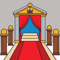 a red carpet and a throne with pillars vector