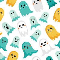 a pattern with cartoon ghosts and faces vector