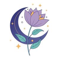 a purple flower with stars and moon on it vector