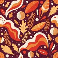 autumn seamless pattern with leaves, acorns and berries vector