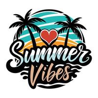 summer vibes logo with palm trees and heart vector
