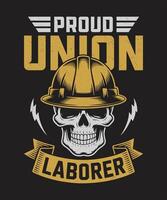 Proud Union Laborer Skull Helmet Patriotic Labor Rights Graphic for Workers, Union Members, and Labor Day Apparel vector