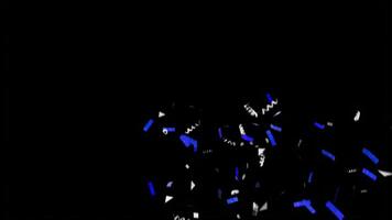Festive Blue and White Confetti Falling Against a Black Background Perfect for Celebrations and Party Animations. seamless looping 4k animation background video