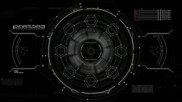 Futuristic Hud Interface with Geometric Shapes and Glowing Effects on Black Background Science Technology Design for Modern Electronic Communication. seamless looping 4k animation background video