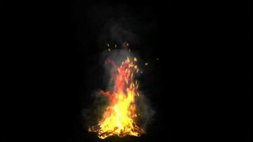 Glowing Fire with Orange Flames and Rising Embers on a Black Background Creating a Warm and Powerful Visual Effect for Various Designs. seamless looping 4k animation background video